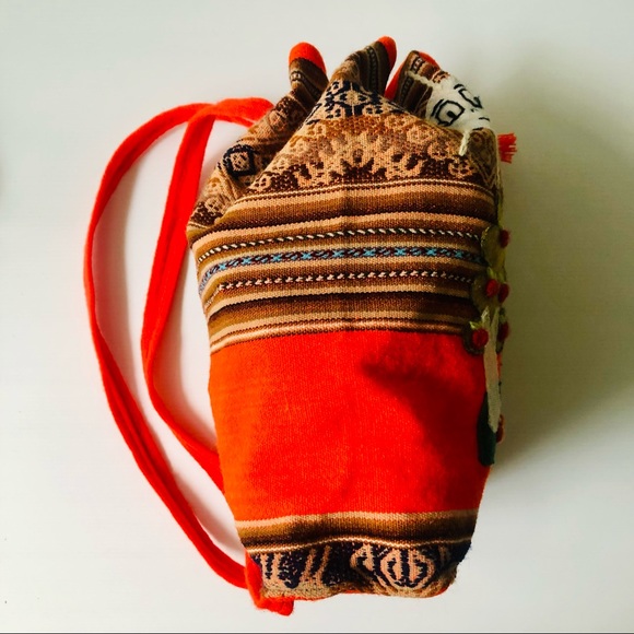 Vintage boho embroidered small backpack sack bag - Picture 4 of 9